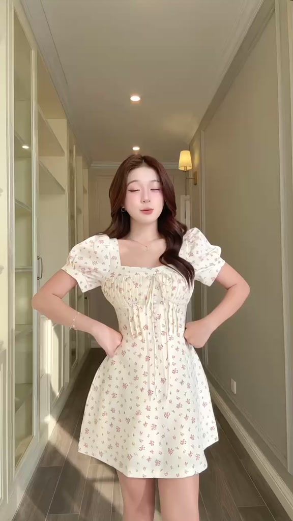 Đầm hoa nhí tay bồng phối cúc dáng ngắn - bọc nhí | BigBuy360 - bigbuy360.vn