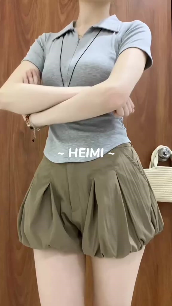 Áo Thun Nữ Cổ Bẻ Phối Dây Kéo Form Ôm Chất Vải Cotton Mịn Co Giãn HEIMI | BigBuy360 - bigbuy360.vn