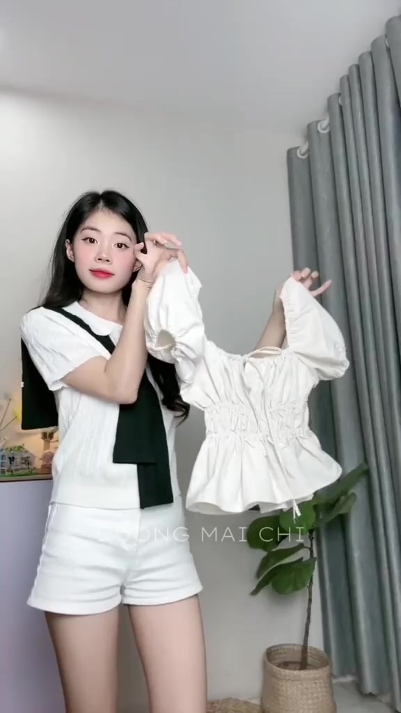 Áo kiểu tay bồng cột nơ chất linen, Áo babydoll tiểu thư bo chun thân xinh xắn | BigBuy360 - bigbuy360.vn