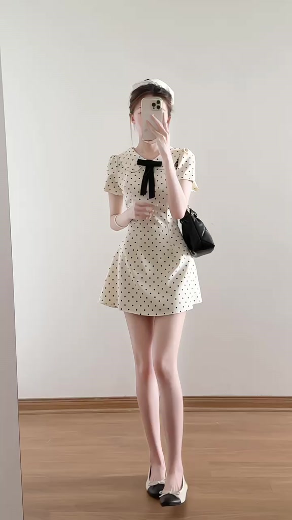 Váy ngắn tay cổ sen đính nơ họa tiết chấm bi chiết eo nhẹ nhàng dáng xòe xixeoshop - V26, V73 | BigBuy360 - bigbuy360.vn