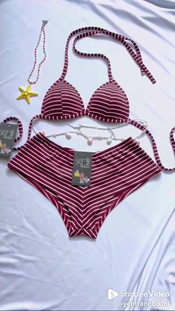 Yentrang Bikini 2 mảnh sọc đi biển cao cấp. set đi biển đi du lịch sọc đỏ đô quần đùi áo tam giác | BigBuy360 - bigbuy360.vn