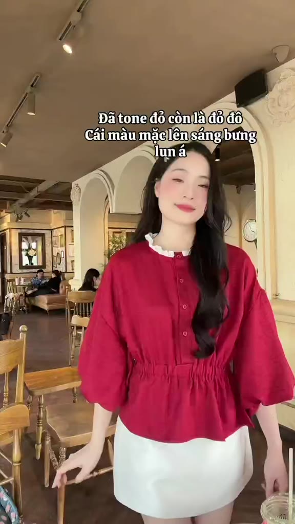 Áo sơ mi nữ tay lồng đèn cổ ren dáng eo thun xinh xắn trẻ trung LAMO - B1493 | BigBuy360 - bigbuy360.vn