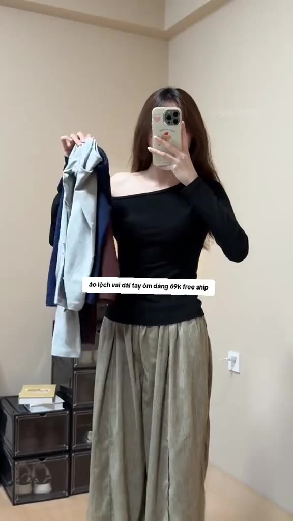 Áo Trễ Vai Dài Tay Nữ, Áo Lệch Vai Form Ôm Body Quyến Rũ Vải Thun  Dầy Dặn Mềm Mại Co Dãn-ALASAVA | BigBuy360 - bigbuy360.vn