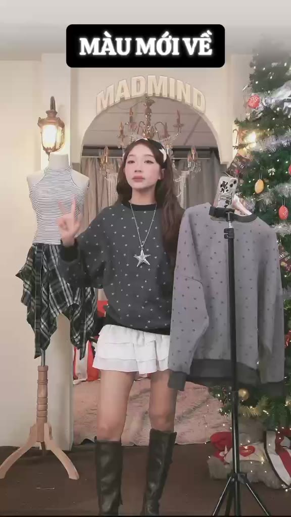 MADMIND Áo Nỉ Sweater Unisex Tay Dài In Ngôi Sao Mặc D8 - Xám, Xám Trắng , Xám Chì , Nâu, Chấm Bi | BigBuy360 - bigbuy360.vn