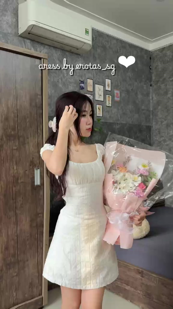 Đầm tay phồng cổ vuông dáng midi có thắt dây eo top nữ | BigBuy360 - bigbuy360.vn