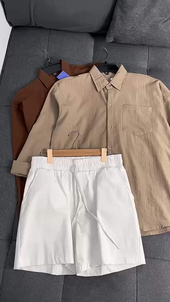 Combo Áo Sơ Mi Nam BigSize Dài Tay DOLARO Chất Linen Cao Cấp Kèm Quần Short Kaki Đen, Phong Cách Hàn Quốc Thoải mái | BigBuy360 - bigbuy360.vn