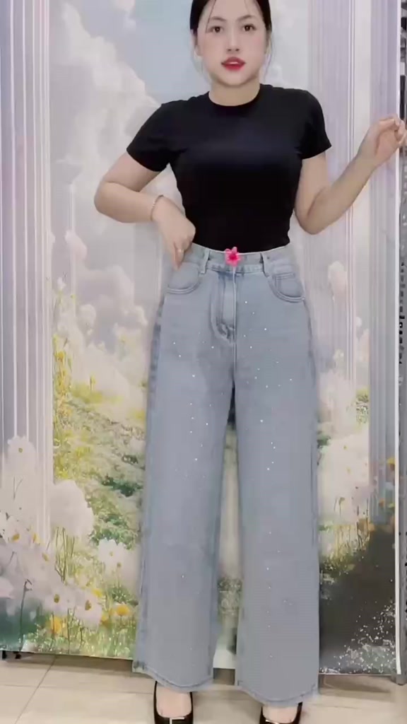Quần Jean Nữ Ống Suông Rộng Bigsize 55-90kg Đính Đá Sang Trọng, Kiểu Quần Bò Form Dáng Ống Rộng Bigsize Ms241 | BigBuy360 - bigbuy360.vn
