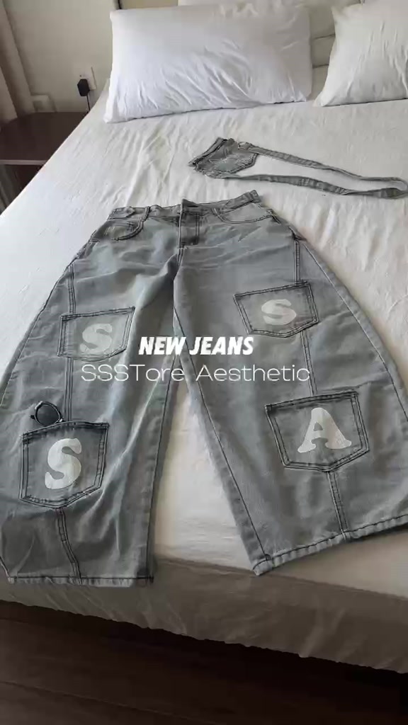 QUẦN JEANS PHỐI TÚI ĐEO CHÉO THÁO RỜI PREMIUM FORM RỘNG TÔN DÁNG NAM NỮ ĐAI SIẾT EO | SSSTORE.AESTHETIC | BigBuy360 - bigbuy360.vn