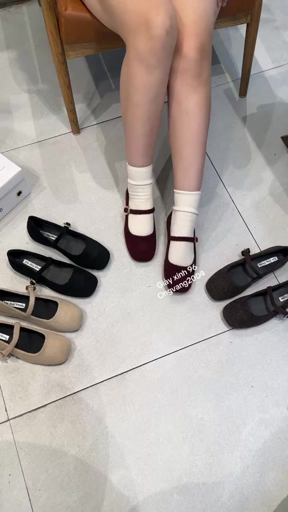 Giày búp bê nữ chất da nhung VẢI XÙ dây ngang hottrend K6 | BigBuy360 - bigbuy360.vn