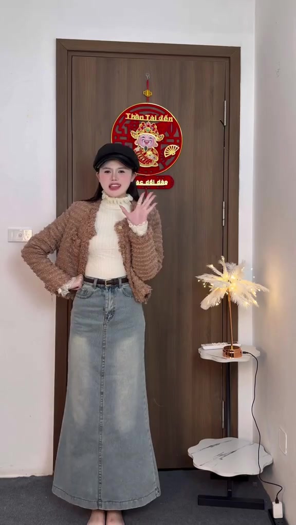 Chân váy jean dài loe nhẹ phối mác da 93cm #7944 [AN TÂY STORE68] | BigBuy360 - bigbuy360.vn