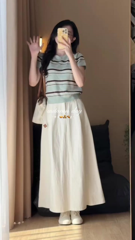 (ẢNH OLDSCHOOL) Chân váy kaki thô basic dáng dài xếp ly vintage CV5169 | BigBuy360 - bigbuy360.vn