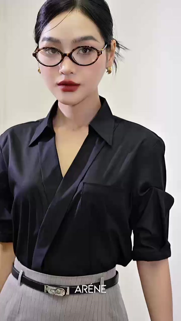 Áo sơmi cổ V tay xếp ly sợi Bamboo cao cấp không nhăn ARÉNE AS029 | BigBuy360 - bigbuy360.vn