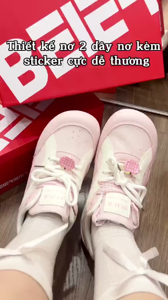 BEIER AUTH 100% giày thể thao nữ beier giày sneaker beier nơ xinh đẹp hồng phấn 3538 | BigBuy360 - bigbuy360.vn