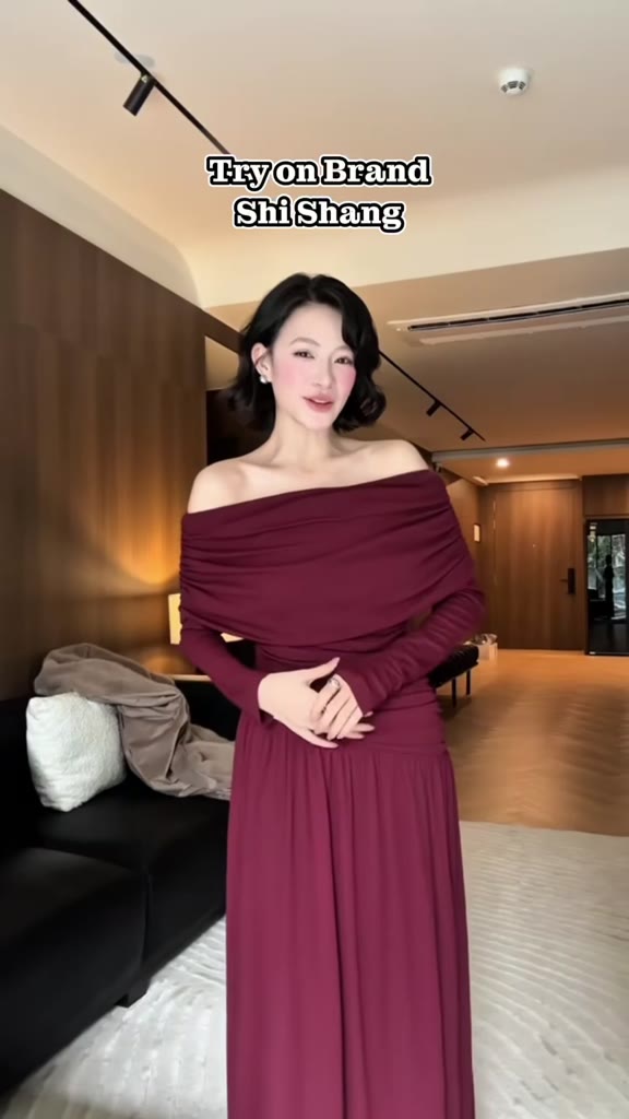 [𝐋𝐨𝐚̣𝐢 𝟏] Đầm Dự Tiệc Lệch Vai Dáng Dài Thiết Kế Bigsize, Váy Trễ Vai Nhún Eo Chất Thun Dệt Kim Thanh Lịch by Shi Shang | BigBuy360 - bigbuy360.vn