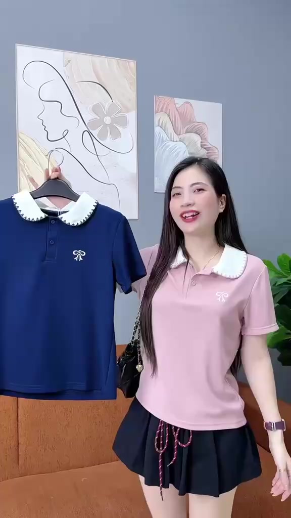 Lista Áo Polo Nữ Thêu Nơ cổ phối điệu đà - Cotton tổ ong sang trọng thanh lịch size tới 85 Kg (M18) | BigBuy360 - bigbuy360.vn