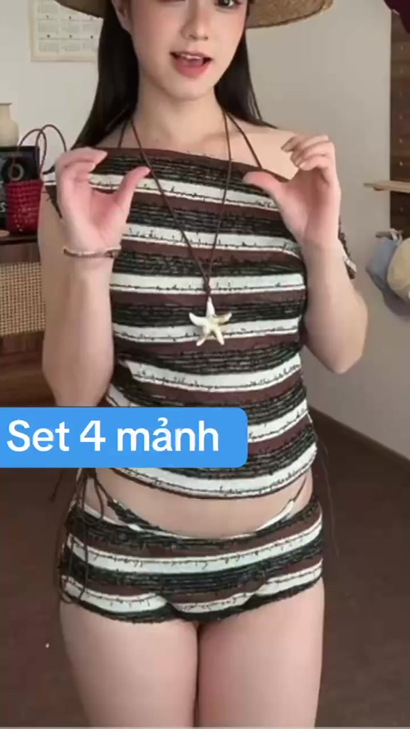 [HA02273]Set Bikini 4 Món Jennie - Đồ Bơi Nữ 4 Mảnh Họa Tiết Kẻ Nâu Tây Kèm Áo T-Shirt Và Quần Short Kín Đáo H | BigBuy360 - bigbuy360.vn