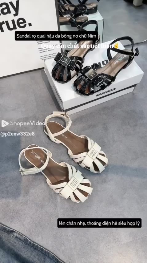 Sandal rọ quai hậu da bóng nơ gắn chữ Nirn đế bệt | BigBuy360 - bigbuy360.vn