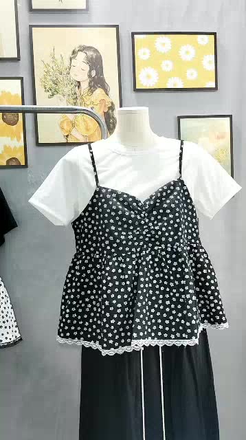set áo yếm babydoll hoa nhí kèm áo thun set áo yếm nữ | BigBuy360 - bigbuy360.vn