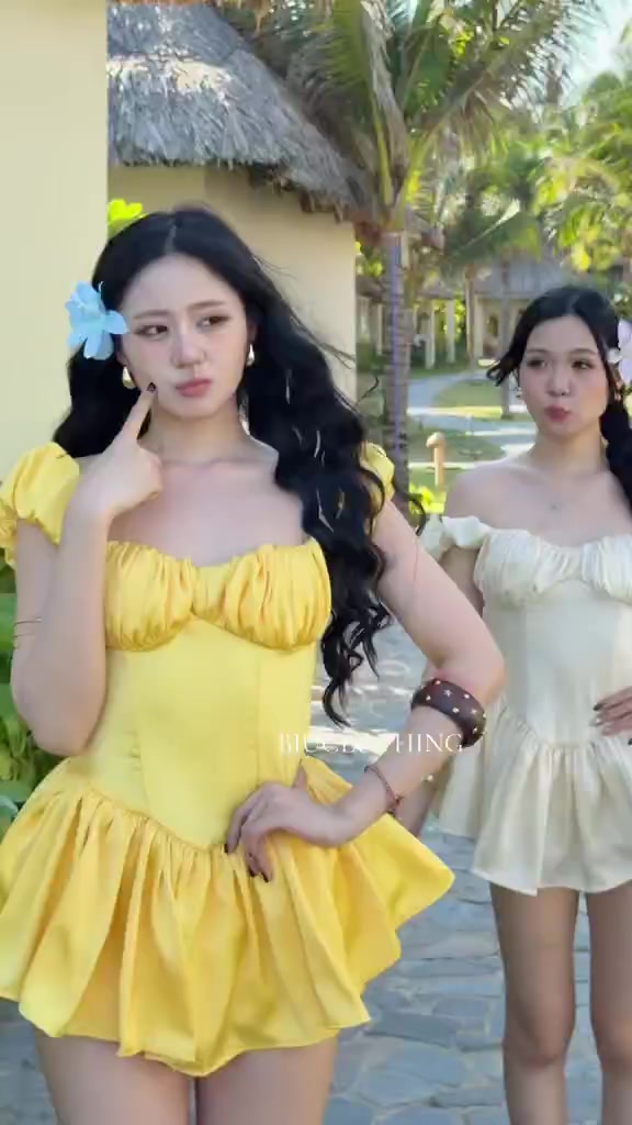 Set áo trễ vai lụa kiểu nhún tà xòe và quần bí sexy hack dáng mát mẻ Lady Set Biu Clothing BB0563 | BigBuy360 - bigbuy360.vn