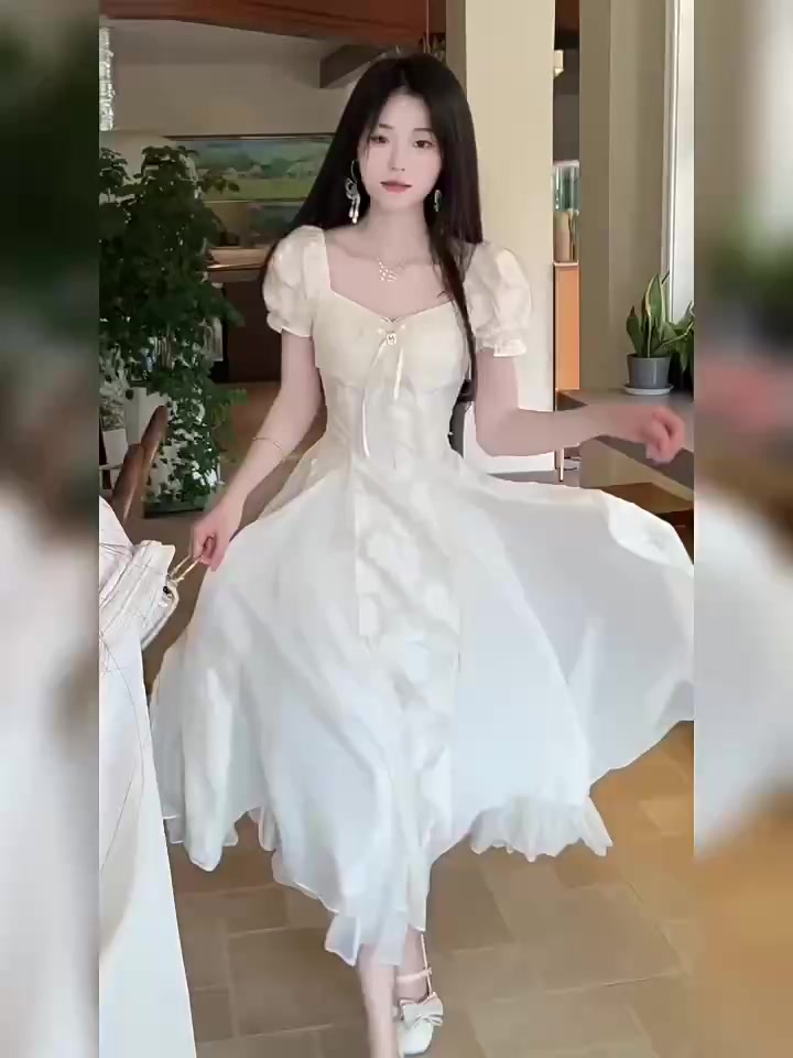 Đầm Tiểu Thư Dáng Dài Cố Vuông Tay Bồng Chất Tơ Hoa Phối Tơ Óng Mặc Dự Tiệc Sang Chảnh [TLV25] Thiên Lý Fashion | BigBuy360 - bigbuy360.vn