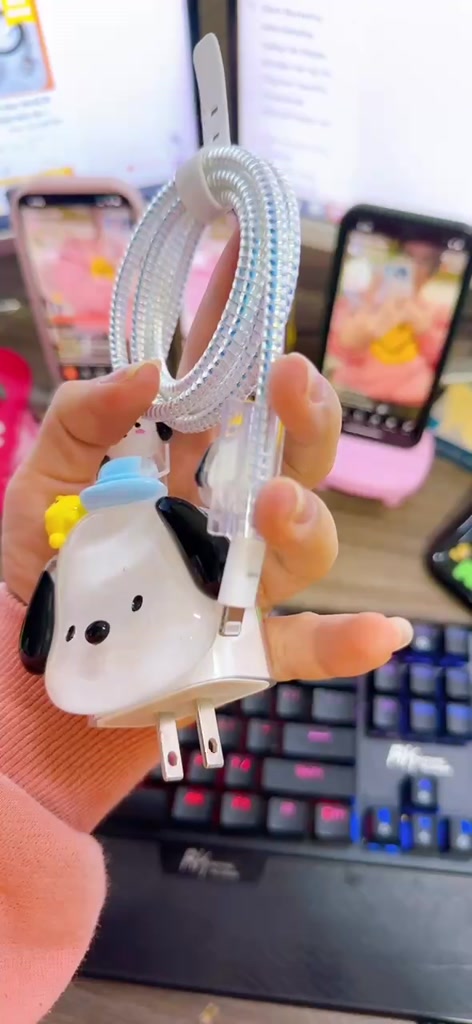 [Cún Trắng Dây Ngọc]  Bộ phụ kiện bảo vệ cáp và củ sạc PD18/20W bằng silicon hoạt hình chống đứt gãy | BigBuy360 - bigbuy360.vn