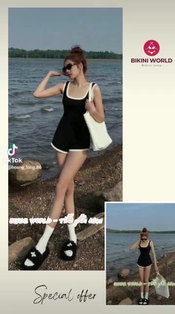 Bikini đồ bơi đi biển 1 mảnh viền trắng quần đùi 3 lổ BKN052 Bikini World | BigBuy360 - bigbuy360.vn
