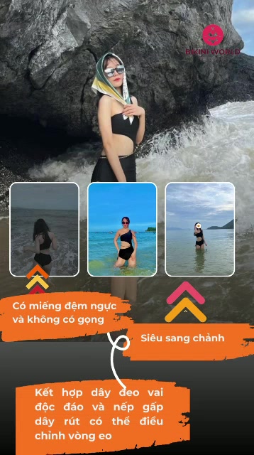 Bikini đồ bô 1 mảnh liền thân nữ khoét eo phối dây xích kiểu dáng body suit cạp cao che bu g rút dây hông | BigBuy360 - bigbuy360.vn