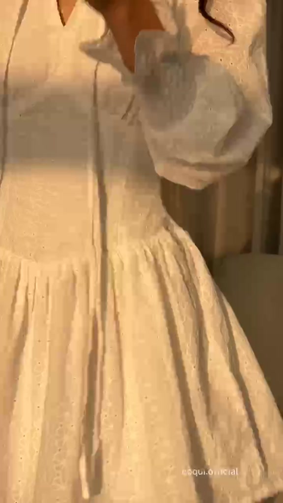 Váy đầm tay dài trắng tiểu thư COQUI, đầm dự tiệc dáng xòe  dáng ngắn tay phồng cổ cột nơ, xô thêu hoa Camellia Dress | BigBuy360 - bigbuy360.vn