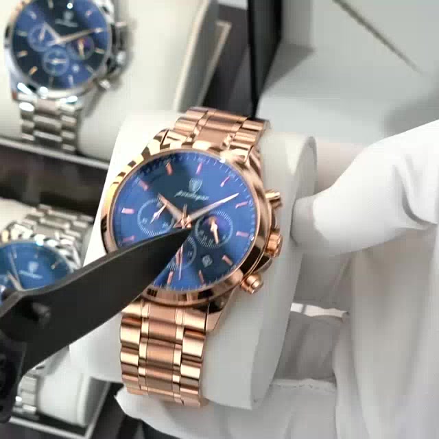Đồng hồ nam Poedagar 928 Chính Hãng 6 Kim cao cấp dây kim loại vàng sang trọng kim dạ quang phát sáng | BigBuy360 - bigbuy360.vn