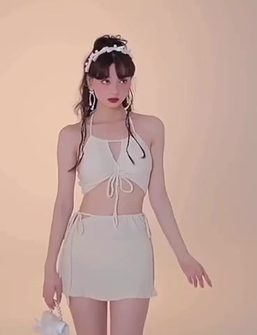 Bikini 2 mảnh đi biển đồ bơi cho nữ set 3 chi tiết cổ yếm hở vai hở lưng sexy rút nơ ngực quần kèm chân váy Manila 68 | BigBuy360 - bigbuy360.vn