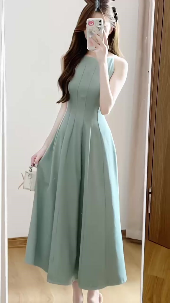 Váy cổ yếm dáng dài xòe chất chéo tiểu thư Hàn Quốc xixeoshop - V168 | BigBuy360 - bigbuy360.vn
