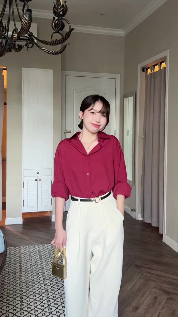Áo sơ mi nữ GILLEE dáng oversized, sơ mi form rộng vải kate Mỹ Đỏ Đô FAS291 | BigBuy360 - bigbuy360.vn