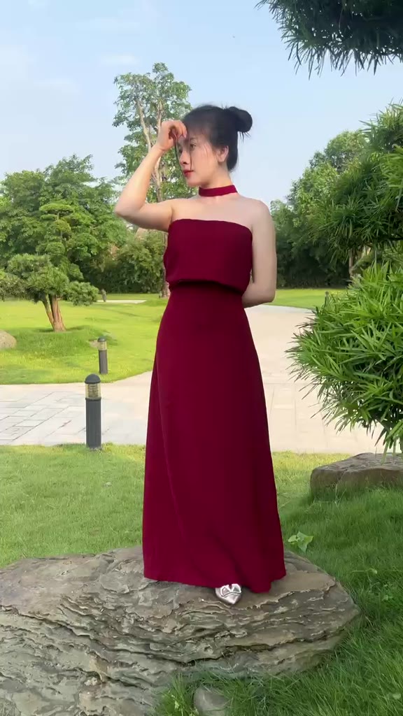 Váy đầm cup xoè dáng dài kèm bản trễ vai mặc 4 KIỂU, đầm dự tiệc cao cấp tặng vòng Choker Shi Shang | BigBuy360 - bigbuy360.vn