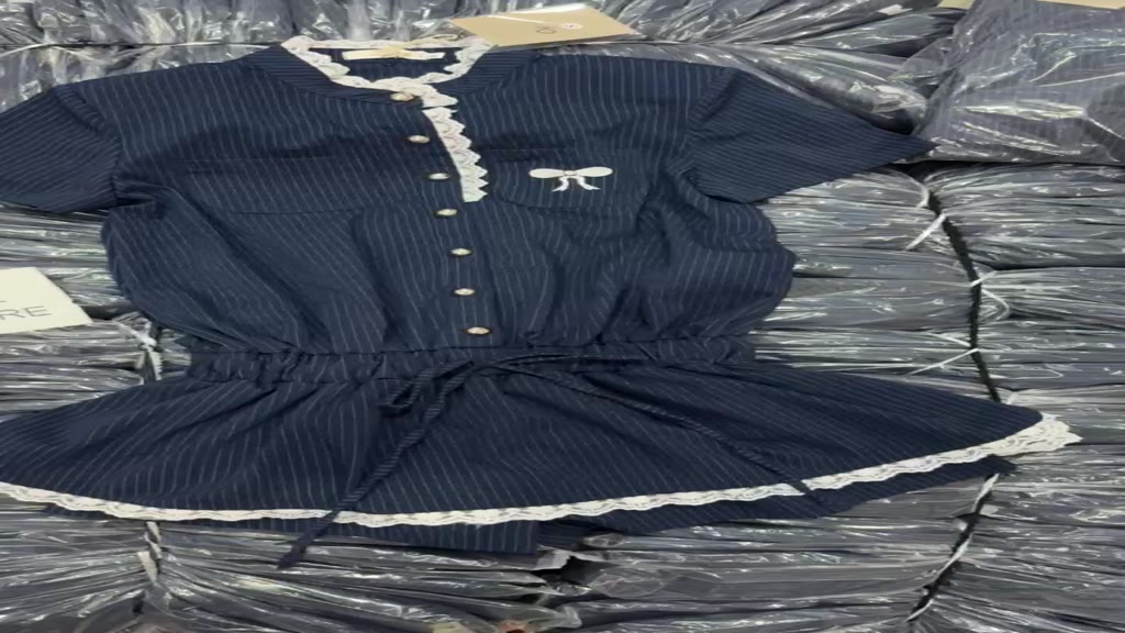 [V1.732]  Jum Váy Kẻ Cổ Tàu Phối Viền Ren Thêu Nơ Túi Ngực Chun Eo Siêu Xinh (có độn vai) | BigBuy360 - bigbuy360.vn