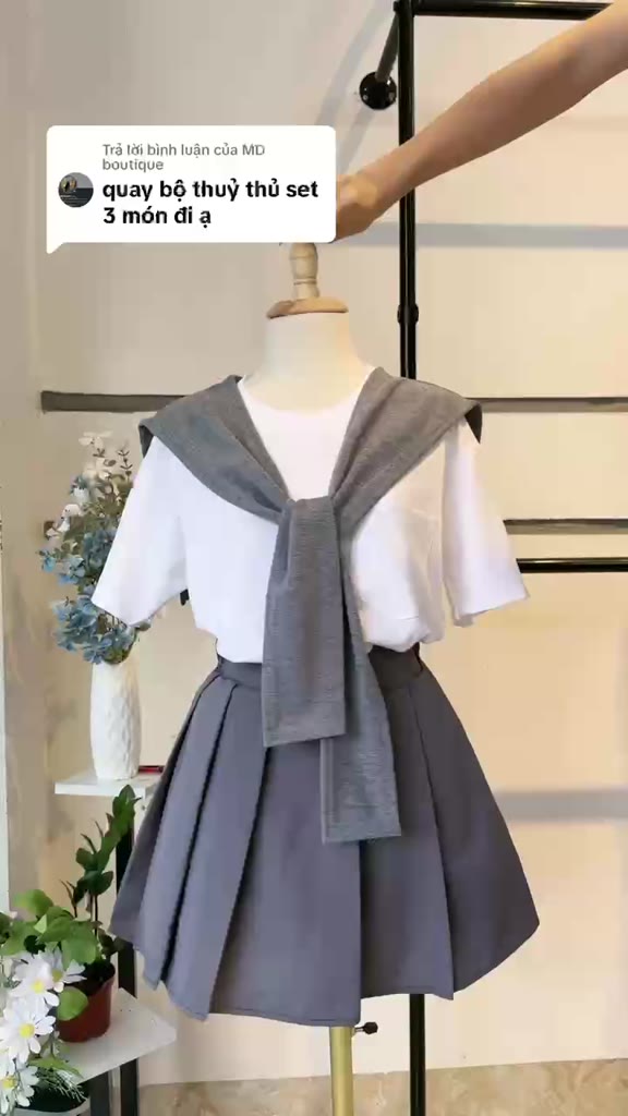 Sét Váy Thuỷ Thủ Nữ 3 Món Gồm Áo Thun Túi Nguc + Khăn Choàng + Chân Váy Xếp Ly | BigBuy360 - bigbuy360.vn