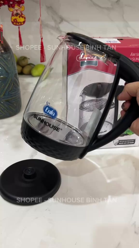 Ấm siêu tốc thủy tinh 1.8L SUNHOUSE SHD1215B