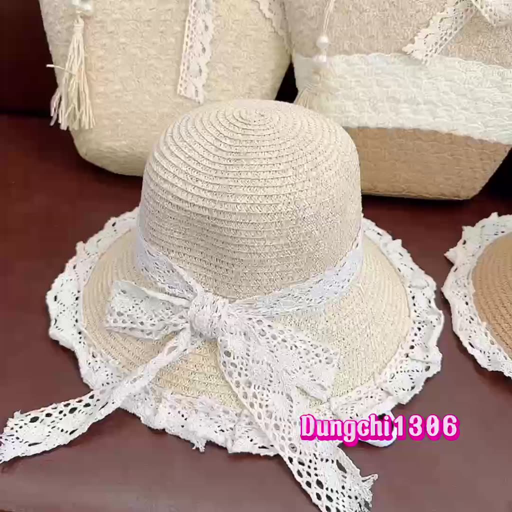 Set túi mũ cói tua rua mix ngọc nơ ren đi biển đi chơi đều xinh | BigBuy360 - bigbuy360.vn