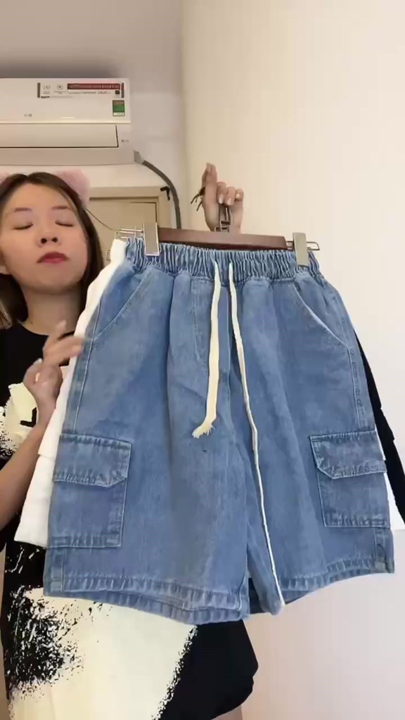 Quần Short Jean Túi Hộp Unisex Nam Nữ Lưng Chun Co Giãn | BigBuy360 - bigbuy360.vn
