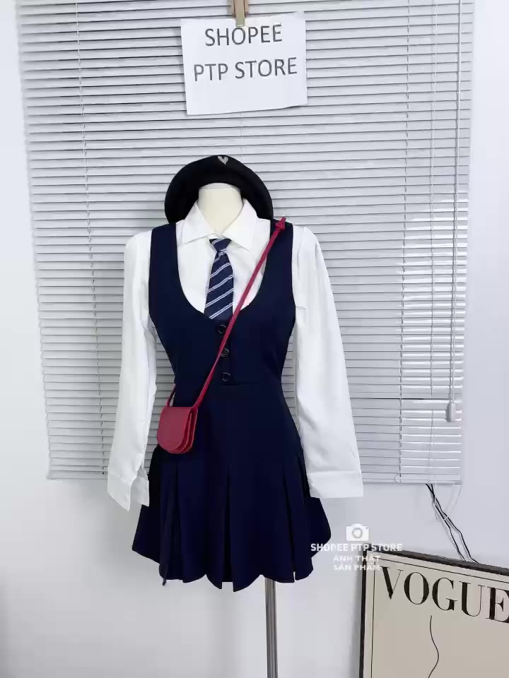 [S2.935] Set Áo Sơmi Trắng Kèm Cavat Rời Mix Yếm Tuyết Mưa Xếp Ly Dày Dặn 2 Màu | BigBuy360 - bigbuy360.vn