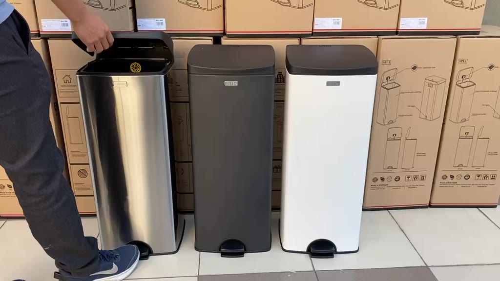 Thùng rác inox FITIS đạp vuông lớn dùng trong nhà bếp phòng khách văn phòng LSPL1-901 | BigBuy360 - bigbuy360.vn