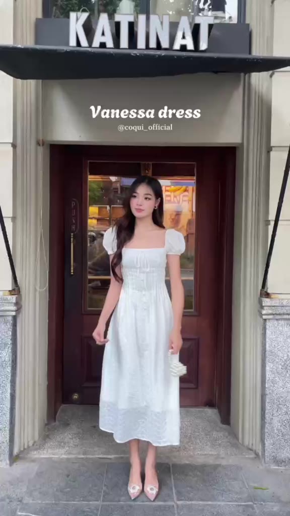 Đầm Váy dài maxi nhẹ nhàng xếp li tay phồng cổ U Vanessa Dress - COQUI, đầm tiểu thư vải thô thêu hoa tùng xòe nhẹ nhàng | BigBuy360 - bigbuy360.vn