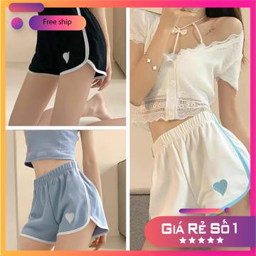 Quần short nữ mặc nhà sọc viền TRÁI TIM- quần đùi nữ cạp chun chất cotton màu trắng đen xám phong cách Ulzzang M97