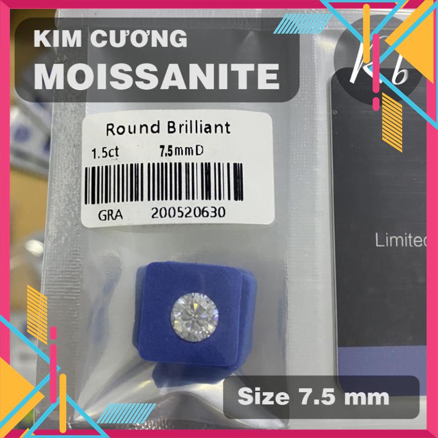 Kim Cương Nhân Tạo Moissanite 7.5mm, Nước D, Độ Sạch FL, Kiểm Định GRA, Tiêu Chuẩn U.S.A MSP31339