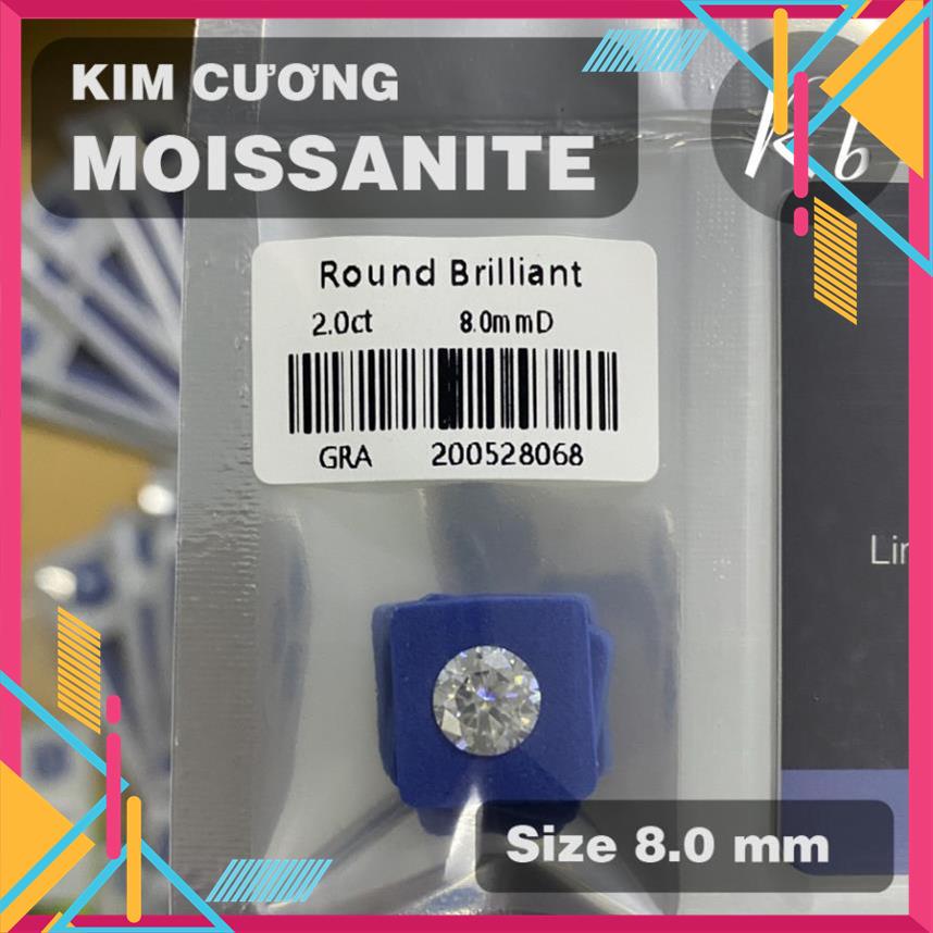 Kim Cương Nhân Tạo Moissanite 8.0mm, Nước D, Độ Sạch FL, Kiểm Định GRA, Tiêu Chuẩn U.S.A MSP78732