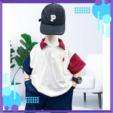 (Xả 59k) - Đồ bộ bé trai - Bộ quần áo bé trai phối tay hottrend - Set Polo thêu logo ngựa vải cotton từ 9-23 kg - HBKids