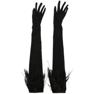 Găng tay thun satin viền lông đà điểu