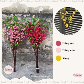 Combo 10 cành hoa đào hoa mai giả có nụ lá loại 5 nhánh