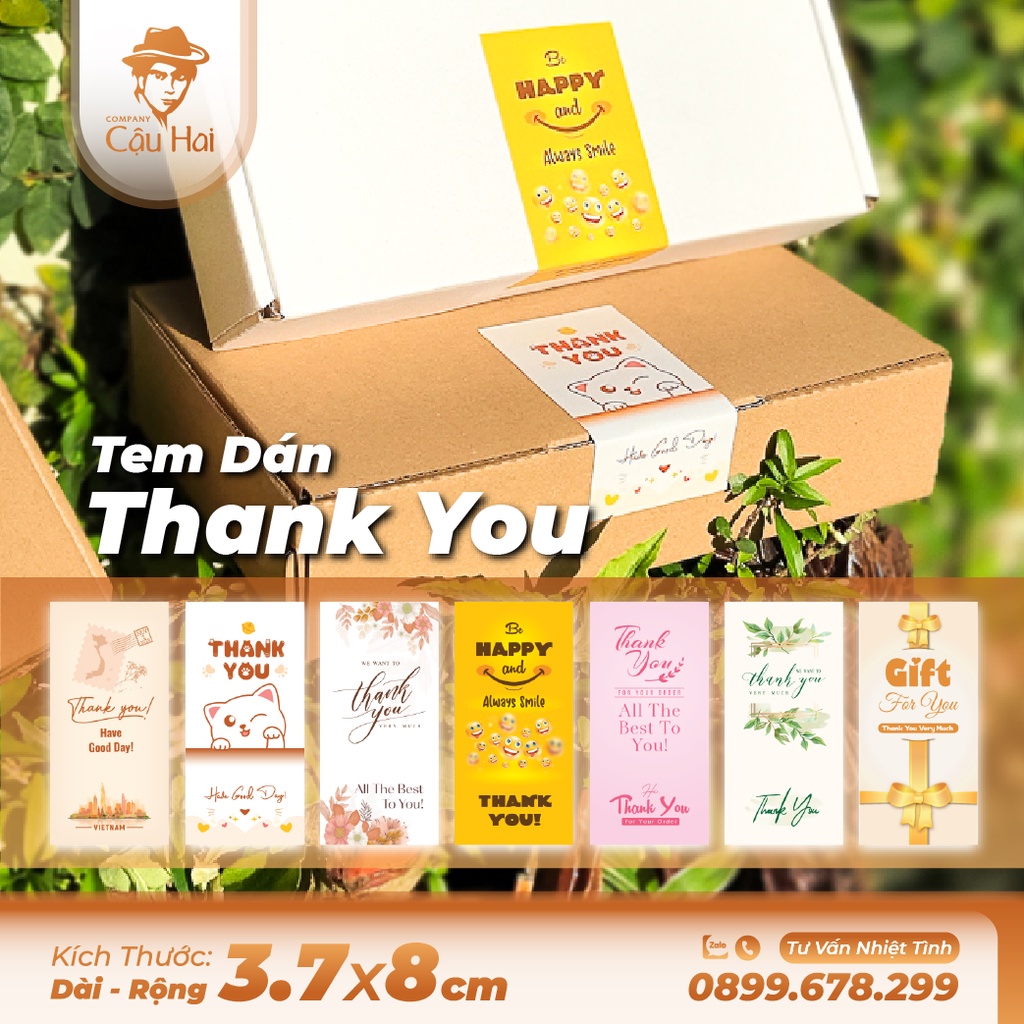 50 Tem dán CÁM ƠN - THANK YOU niêm phong cho hộp đóng hàng/gói hàng