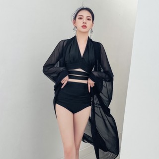 Set bikini 2 mảnh đồ bơi nữ kèm áo khoác voan mỏng cổ yếm