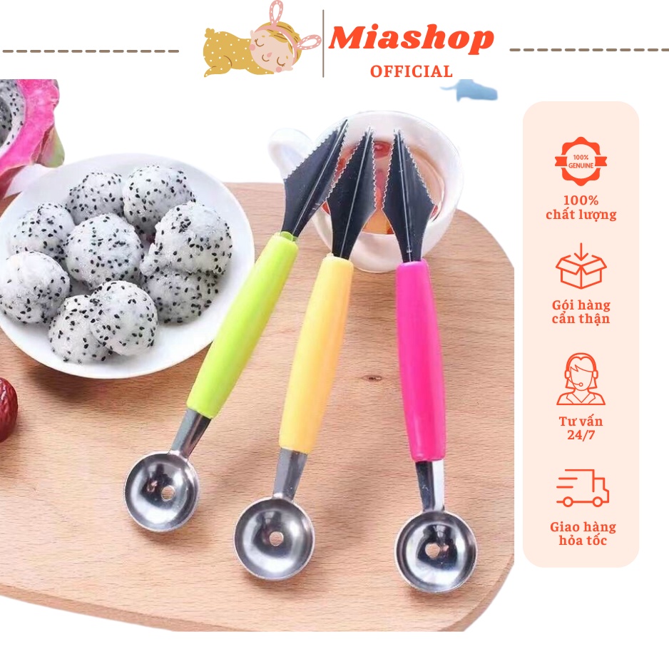 Dụng cụ dao thìa cắt tỉa trái cây, Bộ dụng cụ tỉa hoa quả 2 đầu innox tiện lợi - màu ngẫu nhiên